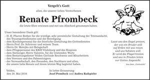 Traueranzeige Renate Pfrombeck