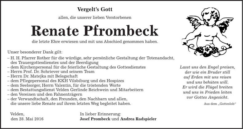 Traueranzeige Renate Pfrombeck