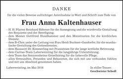 Traueranzeige Anna Kaltenhauser