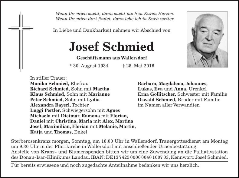 Traueranzeige Josef Schmied