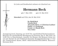 Traueranzeige Hermann Beck