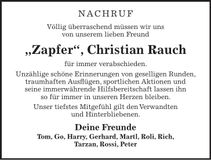 Traueranzeige Christian Zapfer - Rauch