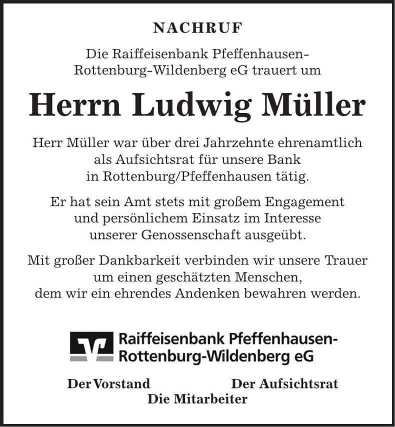 Traueranzeige Ludwig Müller