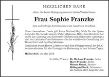 Traueranzeige Sophie Franzke