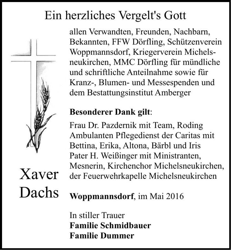 Traueranzeige Franz Xaver Dachs