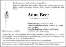 Traueranzeige Anna Beer