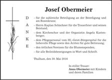 Traueranzeige Josef Obermeier