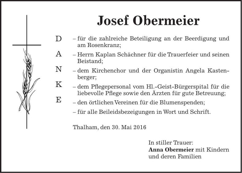 Traueranzeige Josef Obermeier