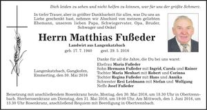 Traueranzeige Matthias Fußeder