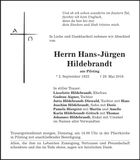 Traueranzeige Hans-Jürgen Hildebrandt