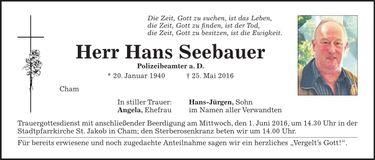 Traueranzeige Hans Seebauer