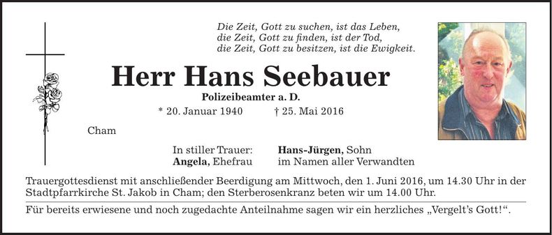 Traueranzeige Hans Seebauer