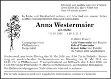 Traueranzeige Anna Westermaier