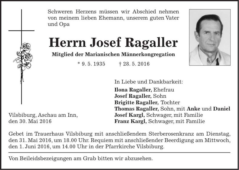 Traueranzeige Josef Ragaller