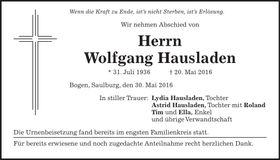 Traueranzeige Wolfgang Hausladen