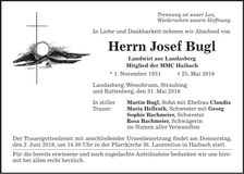 Traueranzeige Jospeh Bugl