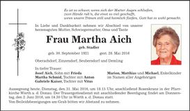 Traueranzeige Martha Aich
