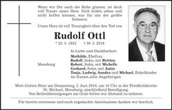 Traueranzeige Rudolf Ottl