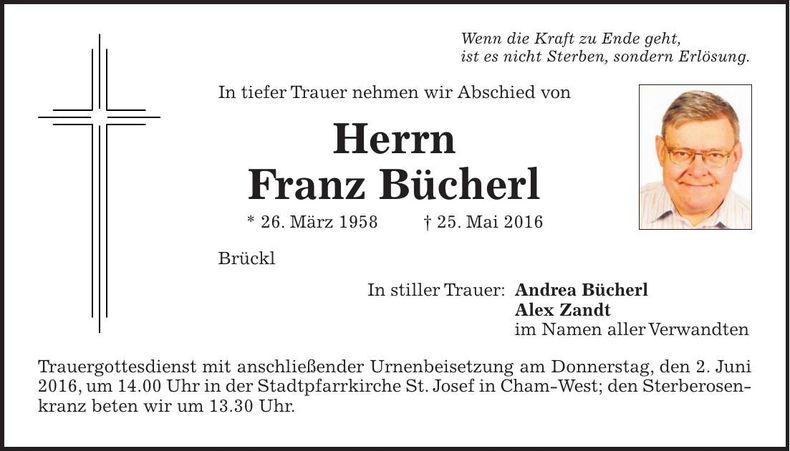 Traueranzeige Franz Bücherl