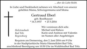 Traueranzeige Gertraud Eberl