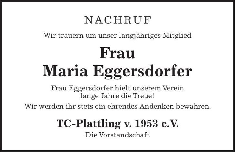 Traueranzeige Maria Eggersdorfer