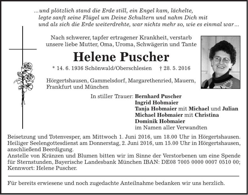 Traueranzeige Helene Puscher