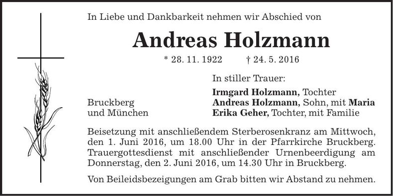 Traueranzeige Andreas Holzmann
