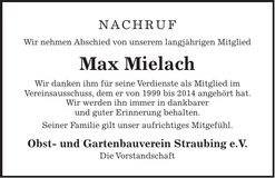 Traueranzeige Max Mielach
