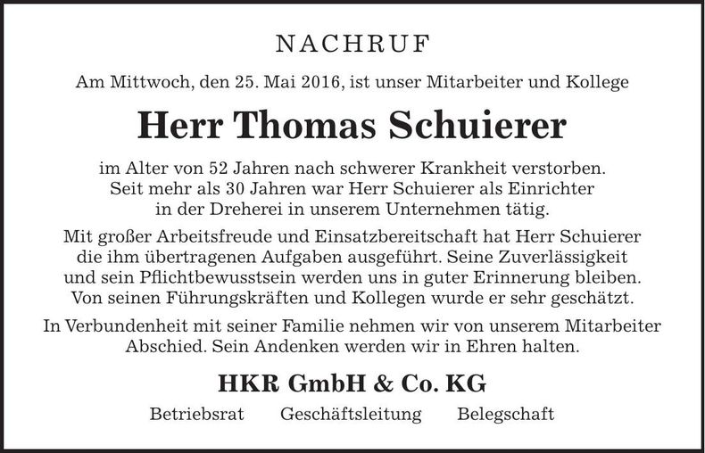 Traueranzeige Martin Deiminger