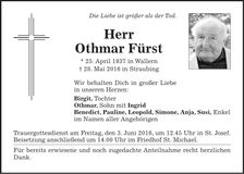 Traueranzeige Othmar Fürst