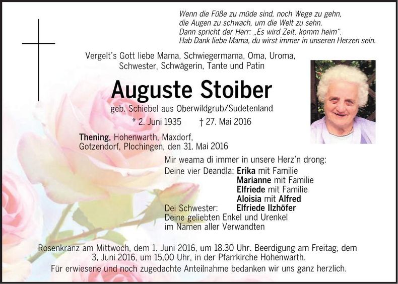 Traueranzeige Auguste Stoiber