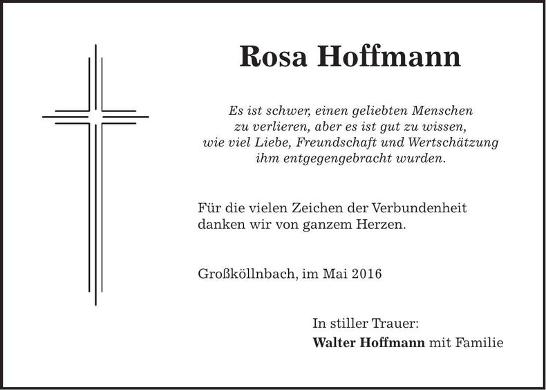 Traueranzeige Rosa Hoffmann
