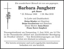 Traueranzeige Barbara Jungherr