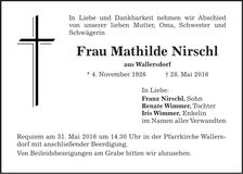 Traueranzeige Mathilde Nirschl