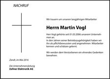 Traueranzeige Martin Vogl
