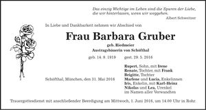 Traueranzeige Barbara Gruber