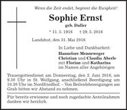 Traueranzeige Sophie Ernst
