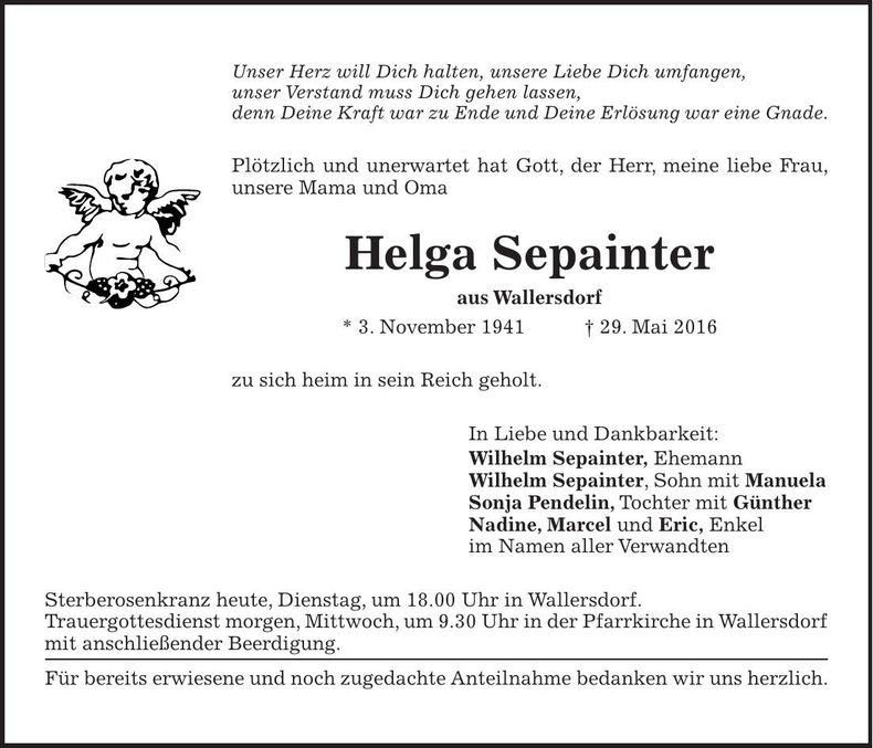 Traueranzeige Helga Sepaintner