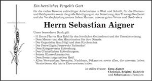 Traueranzeige Sebastian Aigner