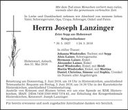 Traueranzeige Joseph Lanzinger