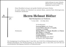 Traueranzeige Helmut Höfter