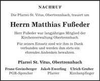 Traueranzeige Matthias Fußeder