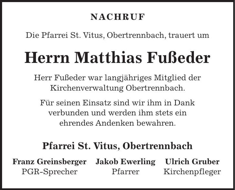Traueranzeige Matthias Fußeder