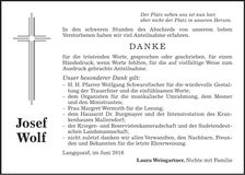 Traueranzeige Josef Wolf