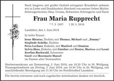 Traueranzeige Maria Rupprecht