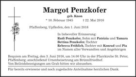 Traueranzeige Margot Penzkofer