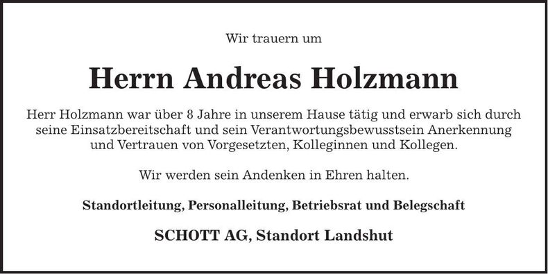 Traueranzeige Andreas Holzmann