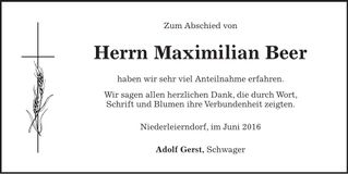 Traueranzeige Maximilian Beer
