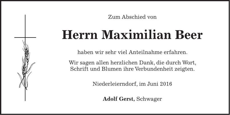 Traueranzeige Maximilian Beer