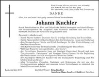 Traueranzeige Johann Kuchler